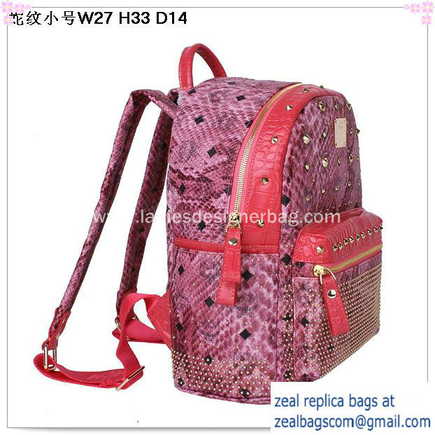 High Quality Replica MCM Armour Small Backpack Snake Leather MC2095S Rose - Click Image to Close